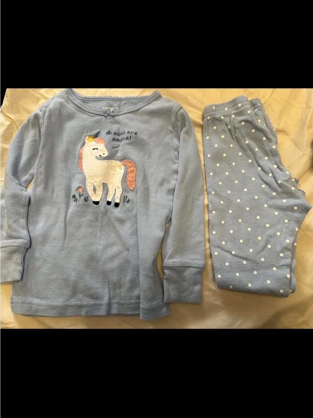 Carter's Light Blue Unicorn Fleece Pajama Set with Polka Dot Pants